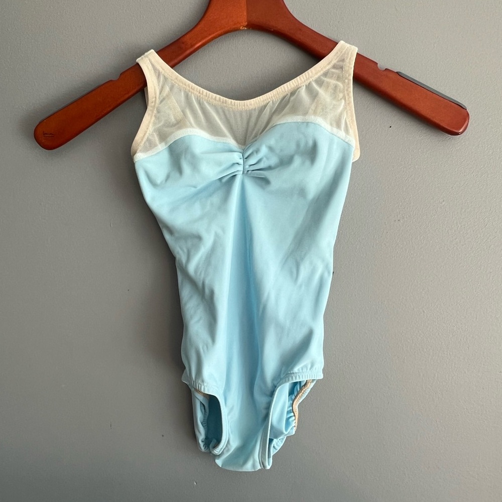 Baby blue Lucky Leo leotard with mesh top. Great condition!
